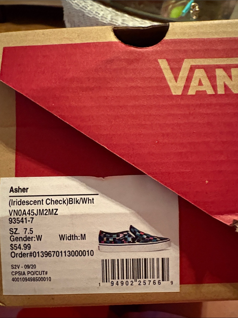 Iridescent Check VANS women’s 7.5 in box